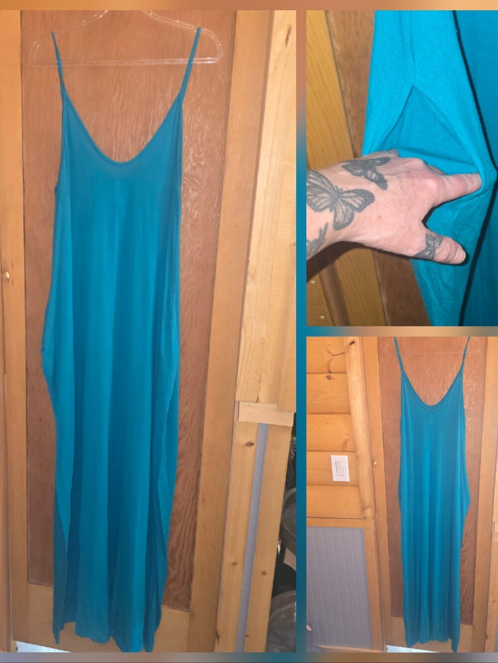Love in like new rayon blend Large teal pocketed super soft maxi dress